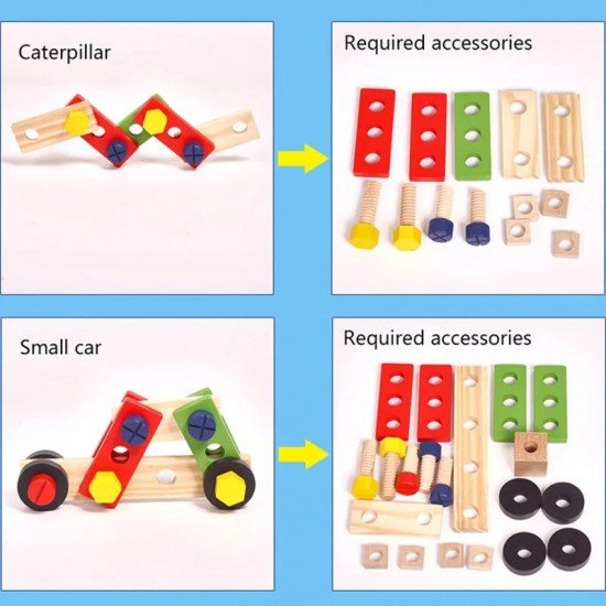 Montessori Educational Kids' Toys: Plastic and Wooden Toolbox Pretend Play Set, Children's Nut and Screw Assembly Simulation, Carpenter's Tools
