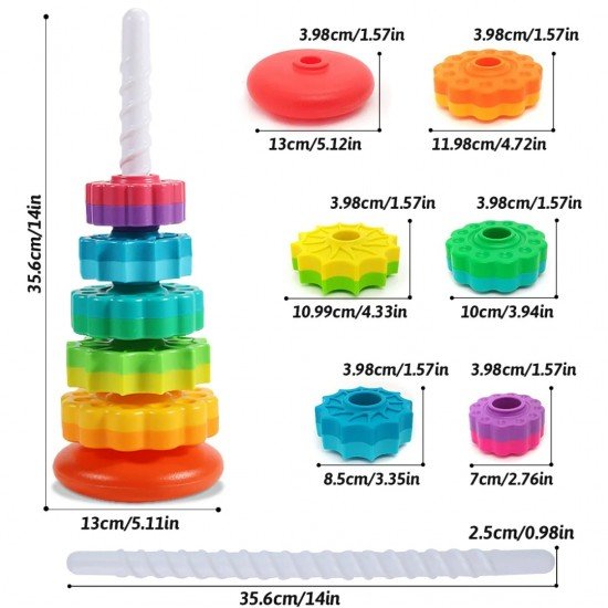 Montessori Rotating Rainbow Tower: Baby Stacking Puzzle Toys, Safety and Environmental Protection, Colorful Children's Toys