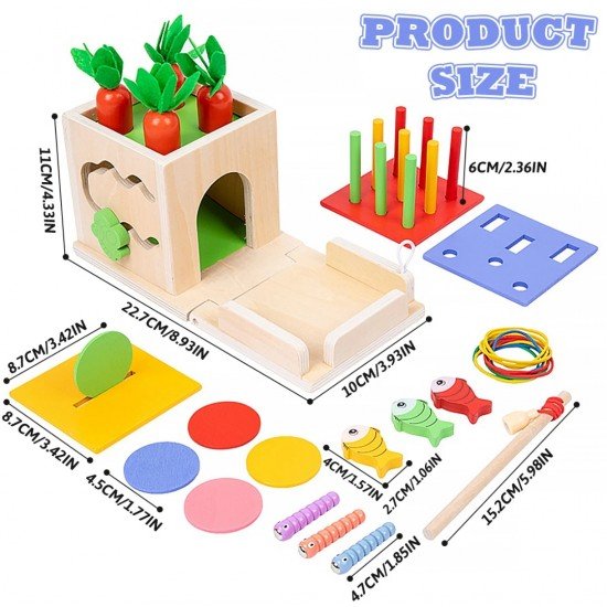 8-In-1 Montessori Permanence Box Carrot Toy: Wooden Shape Sorting and Matching Educational Toy for Kids Over 1 Year Old