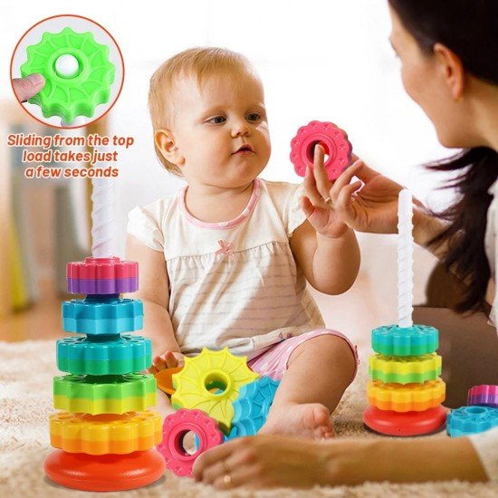 Montessori Rotating Rainbow Tower: Baby Stacking Puzzle Toys, Safety and Environmental Protection, Colorful Children's Toys