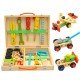 Montessori Educational Kids' Toys: Plastic and Wooden Toolbox Pretend Play Set, Children's Nut and Screw Assembly Simulation, Carpenter's Tools